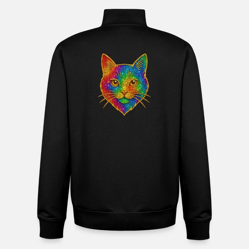 Rainbow Glitter Cat Gold Rim - Unisex Organic Zip Sweatshirt by Stanley/Stella - black