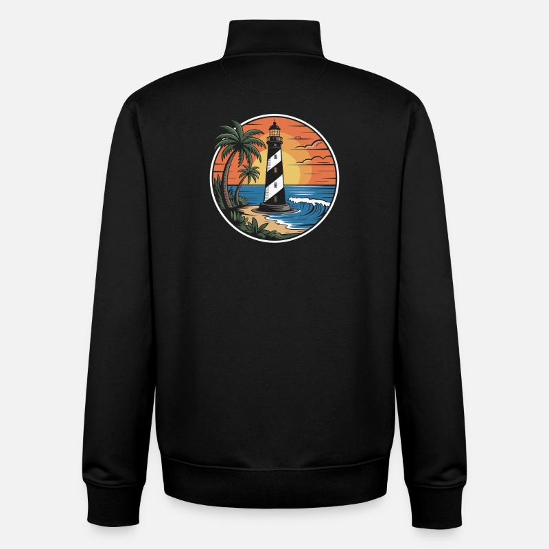 Phare et coucher de soleil - Sweat zippé unisexe en coton bio Stanley/Stella - noir