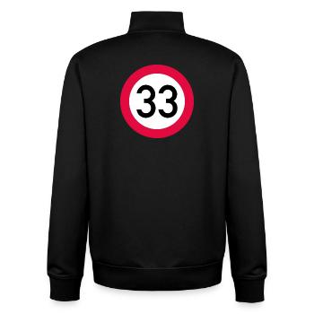 33e anniversaire Attention ! Panneau de signalisation 33 Km/h - Sweat zippé unisexe en coton bio Stanley/Stella - noir - Dos - AI Model Male 185 light (185cm)