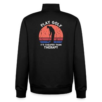 Play Golf Cheaper Than Therapy Retro Humor - Unisex Organic Zip Sweatshirt by Stanley/Stella - black - Back - AI Model Male 185 light (185cm)