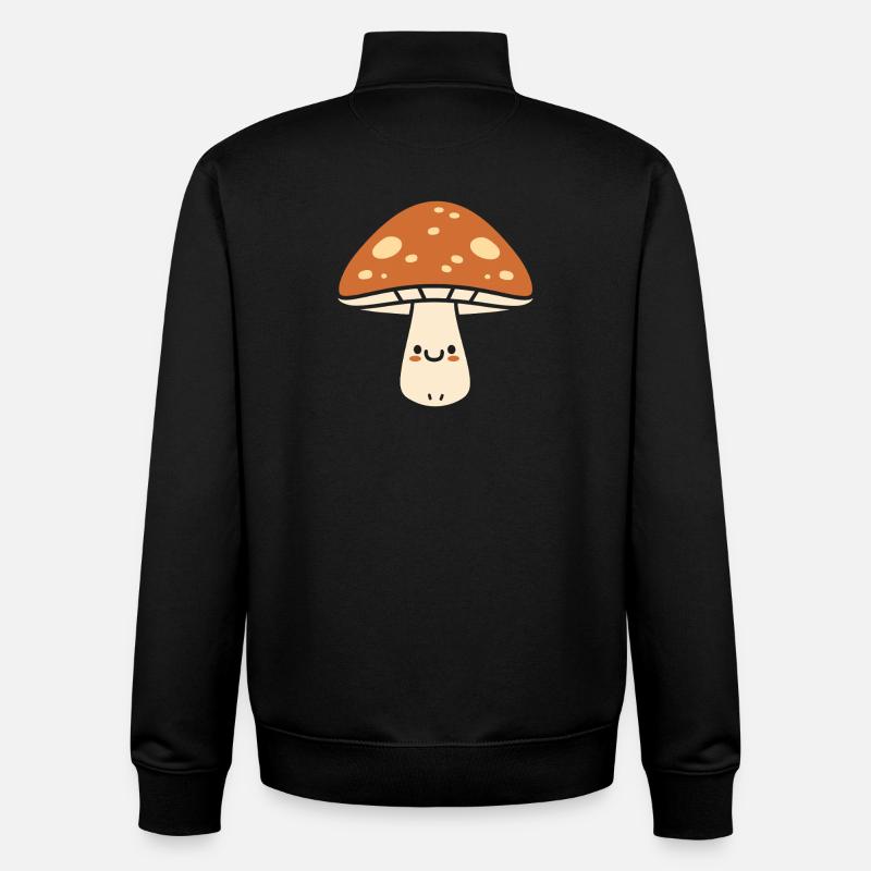 Champignon Kawaii Joyeux - Sweat zippé unisexe en coton bio Stanley/Stella - noir