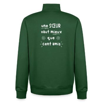 One SISTER is better than a hundred friends - Unisex Organic Zip Sweatshirt by Stanley/Stella - bottle green - Back - AI Model Male 185 dark (185cm)