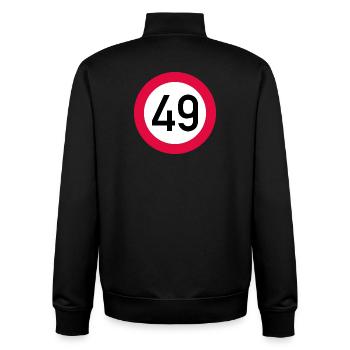 49e anniversaire Attention ! Panneau de signalisation 49 km/h - Sweat zippé unisexe en coton bio Stanley/Stella - noir - Dos - AI Model Male 185 light (185cm)