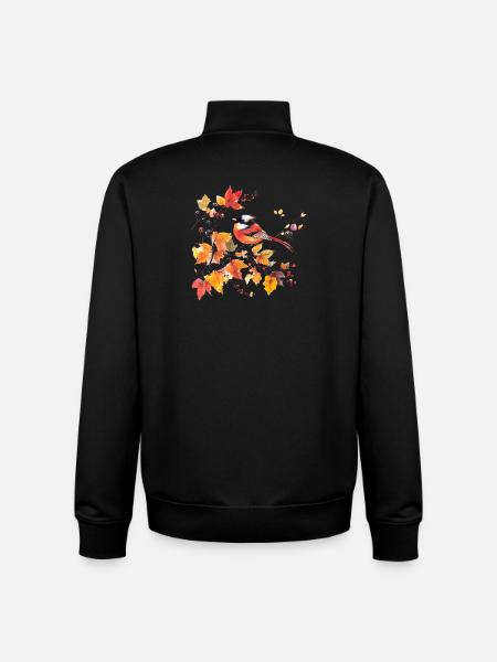 Bird in autumn on leaf branch - Unisex Organic Zip Sweatshirt by Stanley/Stella - black