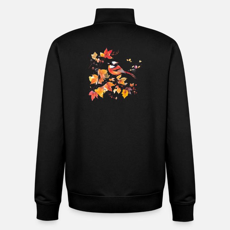 Oiseau en automne sur branche de feuille - Sweat zippé unisexe en coton bio Stanley/Stella - noir