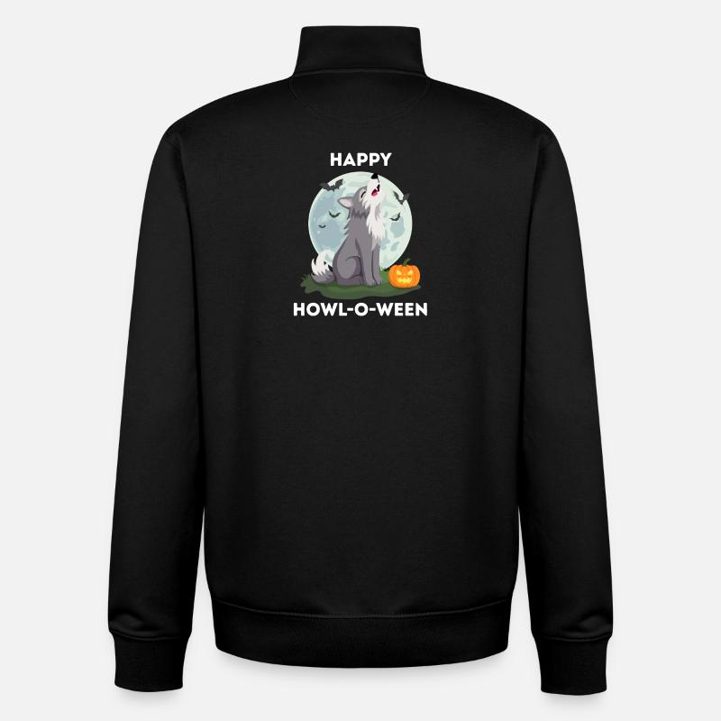 Funny Halloween – Howl-o-ween Wolf - Unisex Organic Zip Sweatshirt by Stanley/Stella - black