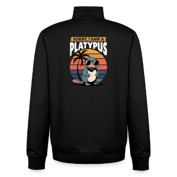 Funny aesthetic Kawaii Platypus - Unisex Organic Zip Sweatshirt by Stanley/Stella - black - Back - AI Model Male 185 light (185cm)