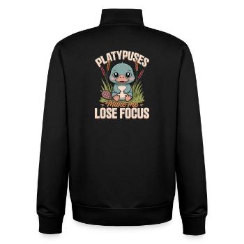 Funny aesthetic Kawaii Platypus - Unisex Organic Zip Sweatshirt by Stanley/Stella - black - Back - AI Model Male 185 light (185cm)