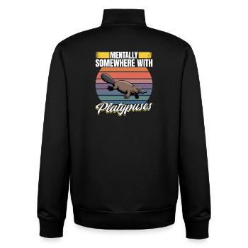 Funny aesthetic Kawaii Platypus - Unisex Organic Zip Sweatshirt by Stanley/Stella - black - Back - AI Model Male 185 light (185cm)