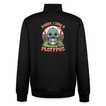 Funny aesthetic Kawaii Platypus - Unisex Organic Zip Sweatshirt by Stanley/Stella - black - Back - AI Model Male 185 light (185cm)