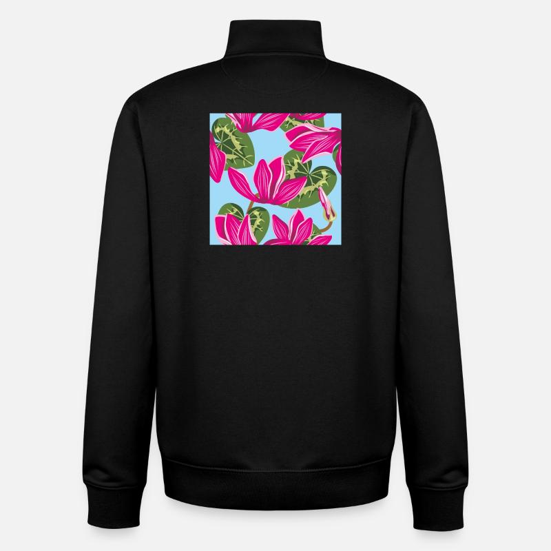 Bright pattern with cyclamen flowers - Unisex Organic Zip Sweatshirt by Stanley/Stella - black