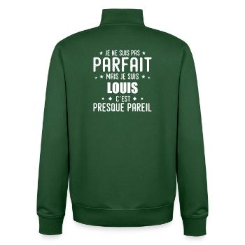 Louis : authentique, imparfait, top, perfection - Sweat zippé unisexe en coton bio Stanley/Stella - vert bouteille - Dos - AI Model Male 185 dark (185cm)