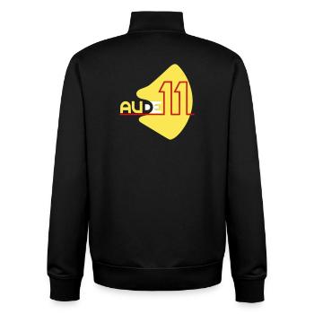 Logo  département de l'Aude 11 - Sweat zippé unisexe en coton bio Stanley/Stella - noir - Dos - AI Model Male 185 light (185cm)