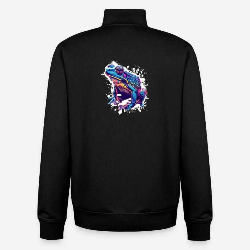 Grenouille Néon Splash Art - Sweat zippé unisexe en coton bio Stanley/Stella - noir