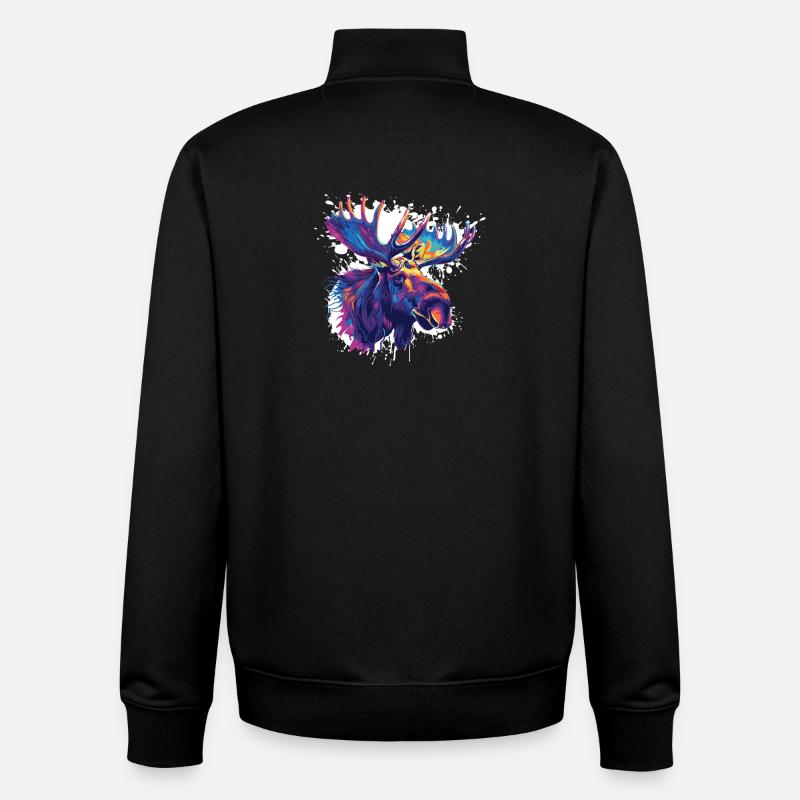 Bunter Elch Kopf Farbexplosion - Unisex Organic Zip Sweatshirt von Stanley/Stella - Schwarz