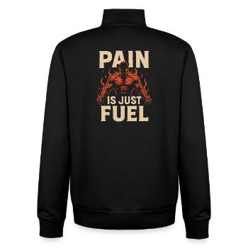 Schmerz ist nur Treibstoff: feurige Kraft - Unisex Organic Zip Sweatshirt von Stanley/Stella - Schwarz - Hinten - AI Model Male 185 light (185cm)