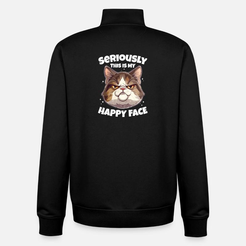 Drôle de chat visage heureux - Sweat zippé unisexe en coton bio Stanley/Stella - noir