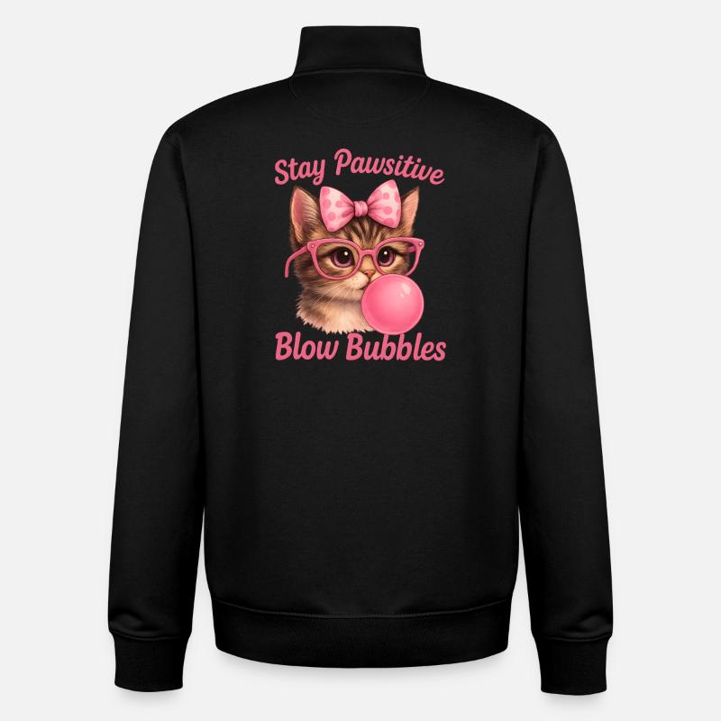 Cute Cat - Stay Pawsitive Blow Bubbles - Unisex Organic Zip Sweatshirt by Stanley/Stella - black