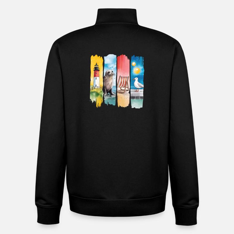 Maritim Leuchtturm Robbe Möwe Küste - Unisex Organic Zip Sweatshirt von Stanley/Stella - Schwarz