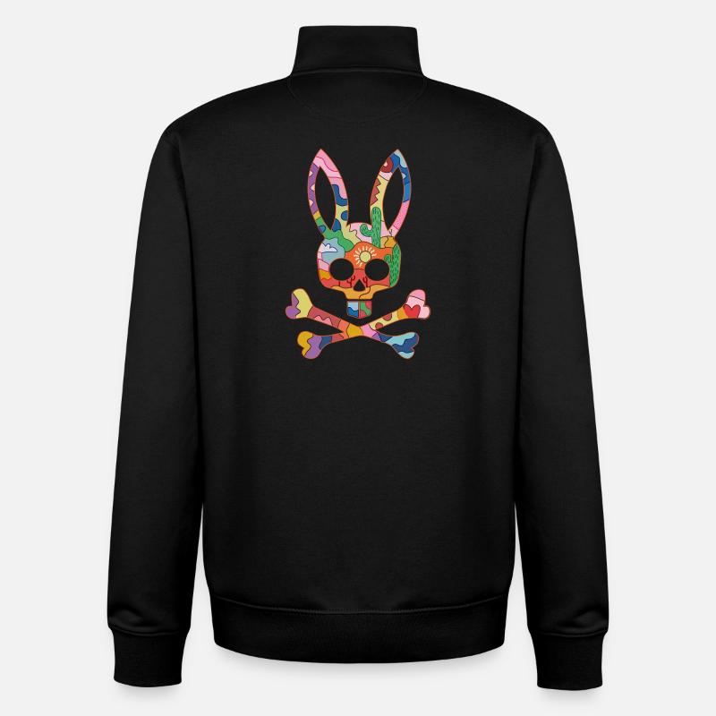 Rainbow Skull Bunny Patch - Unisex Organic Zip Sweatshirt by Stanley/Stella - black