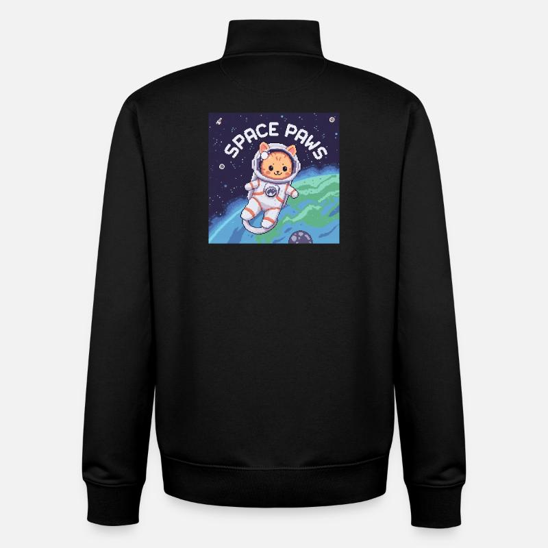 Space Paws - Pixel Cat Astronaute - Sweat zippé unisexe en coton bio Stanley/Stella - noir