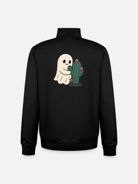 Ghost Hugging Cactus Flowers - Unisex Organic Zip Sweatshirt by Stanley/Stella - black