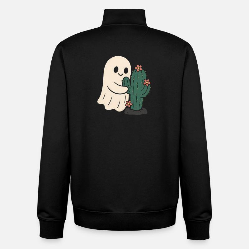 Ghost Hugging Cactus Flowers - Unisex Organic Zip Sweatshirt by Stanley/Stella - black