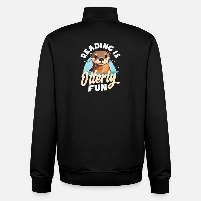Sea Otter Cartoon Reading - Unisex Organic Zip Sweatshirt by Stanley/Stella - black