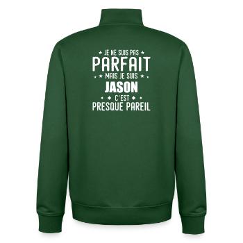 Jason: authentisch, unvollkommen, oben, Perfektion - Unisex Organic Zip Sweatshirt von Stanley/Stella - Flaschengrün - Hinten - AI Model Male 185 dark (185cm)
