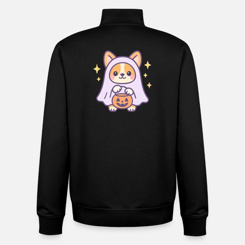 Pumpkin Ghost Corgi - Unisex Organic Zip Sweatshirt by Stanley/Stella - black