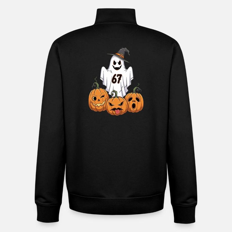 Ghost 67 Citrouilles d’Halloween - Sweat zippé unisexe en coton bio Stanley/Stella - noir
