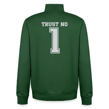 Trust No One 1 Bold Typography - Unisex Organic Zip Sweatshirt by Stanley/Stella - bottle green - Back - AI Model Male 185 dark (185cm)
