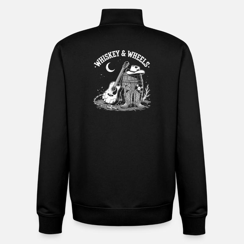 Soirée Ranch Whisky & Wheels - Sweat zippé unisexe en coton bio Stanley/Stella - noir