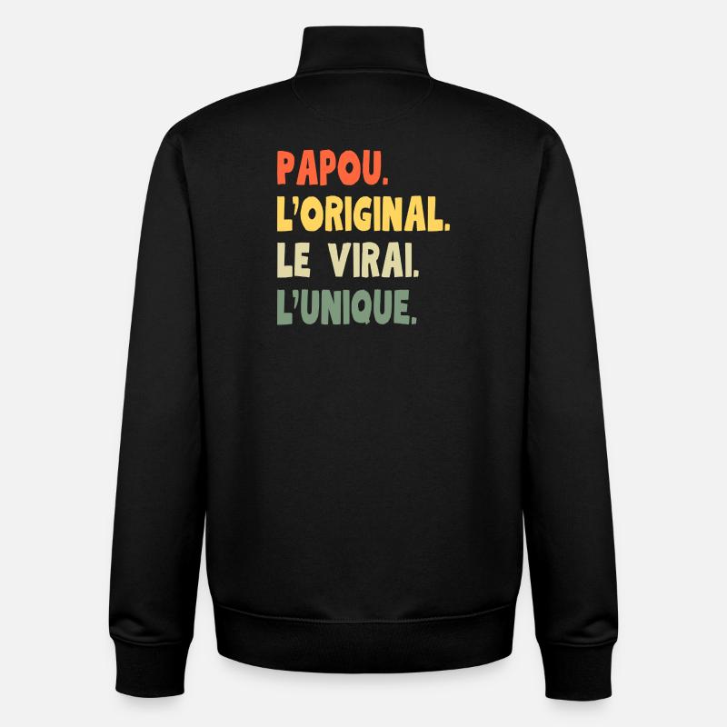 Papou l’original – Cadeau grand-père unique - Sweat zippé unisexe en coton bio Stanley/Stella - noir