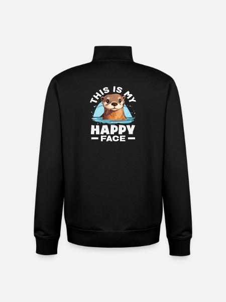 Sea Otter Cartoon Lucky Face - Unisex Organic Zip Sweatshirt by Stanley/Stella - black