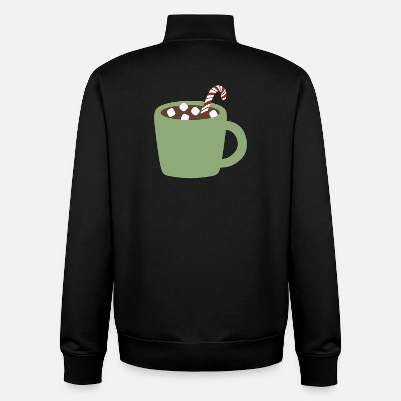 Green Mug Cocoa with Candy Cane - Unisex Organic Zip Sweatshirt by Stanley/Stella - black
