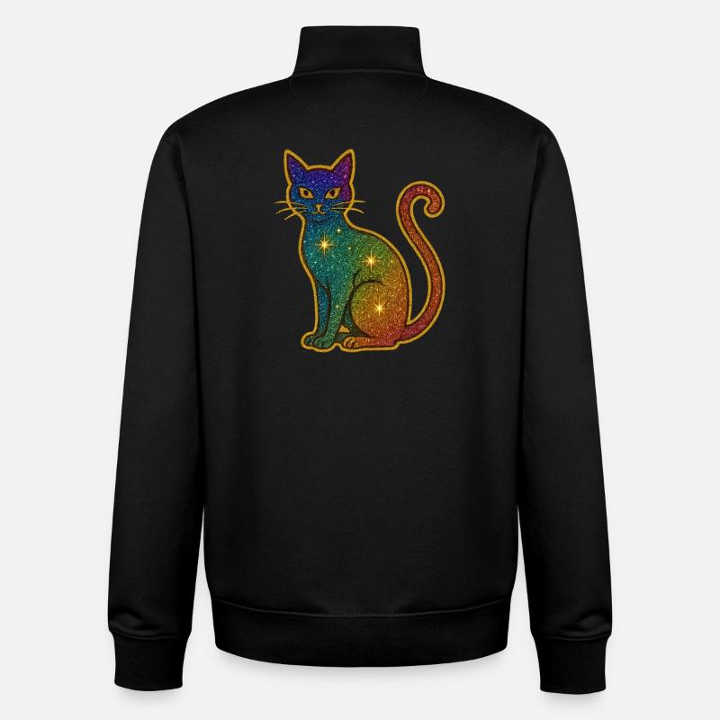 Chat à paillettes arc-en-ciel pour Halloween - Sweat zippé unisexe en coton bio Stanley/Stella - noir