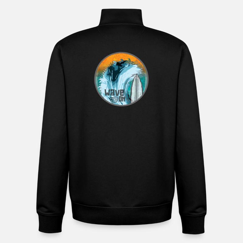 Vague dans Surf Magic Patch - Sweat zippé unisexe en coton bio Stanley/Stella - noir