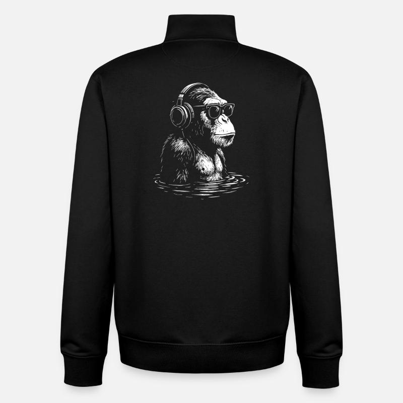 Kopfhörer Affe im Wasser - Unisex Organic Zip Sweatshirt von Stanley/Stella - Schwarz