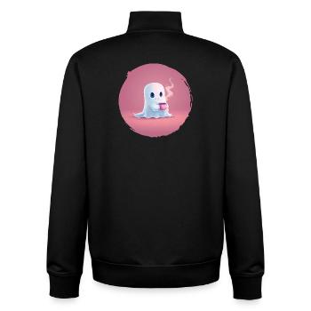 Kaffee‑Geist – Cozy Halloween Shirt - Unisex Organic Zip Sweatshirt von Stanley/Stella - Schwarz - Hinten - AI Model Male 185 light (185cm)