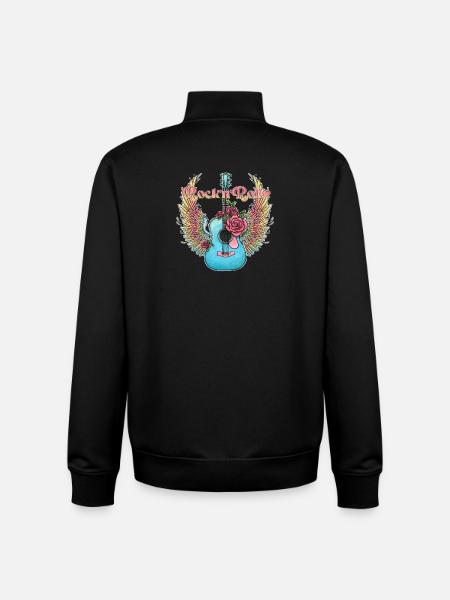 Blue Guitar Wings Roses Rock’n’Roll - Unisex Organic Zip Sweatshirt by Stanley/Stella - black