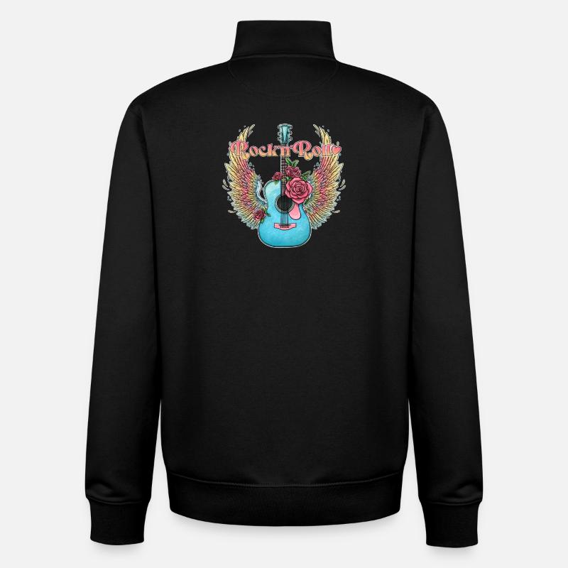 Blue Guitar Wings Roses Rock’n’Roll - Unisex Organic Zip Sweatshirt by Stanley/Stella - black