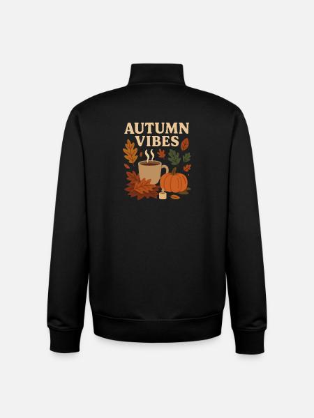 Fall Vibes: Coffee, Pumpkin & Leaves - Unisex Organic Zip Sweatshirt by Stanley/Stella - black