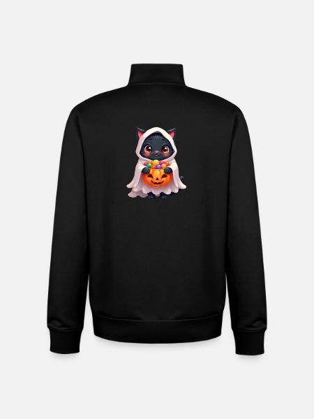 Halloween Cat with Halloween Pumpkin - Unisex Organic Zip Sweatshirt by Stanley/Stella - black
