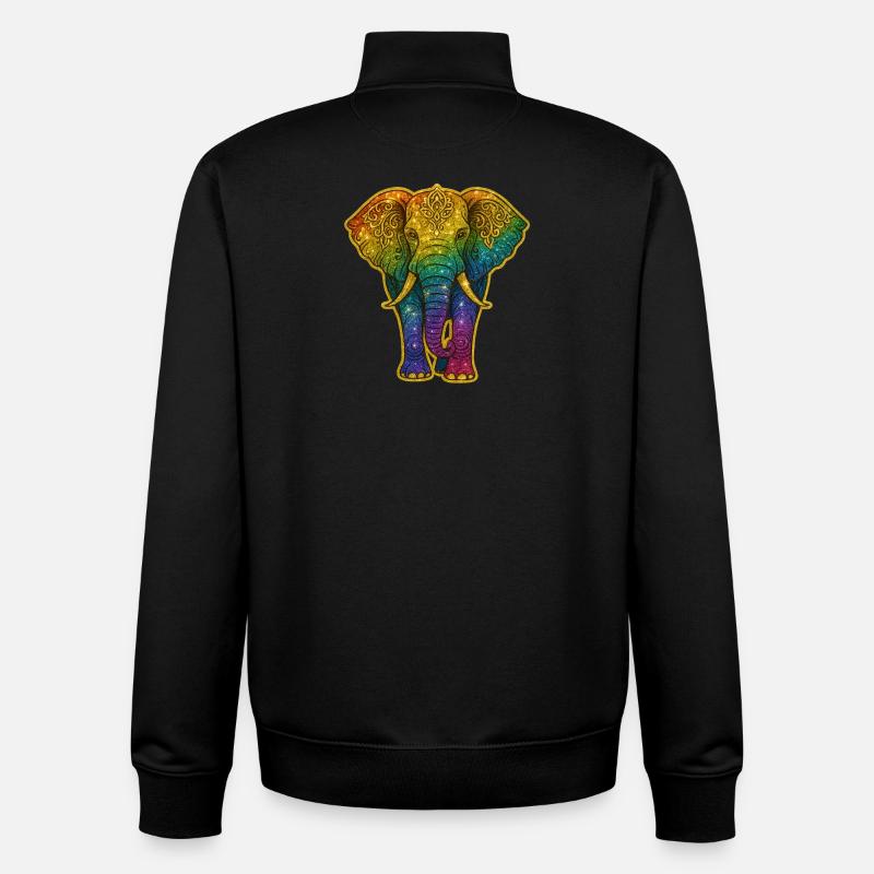 Éléphant arc-en-ciel paillettes dorées - Sweat zippé unisexe en coton bio Stanley/Stella - noir
