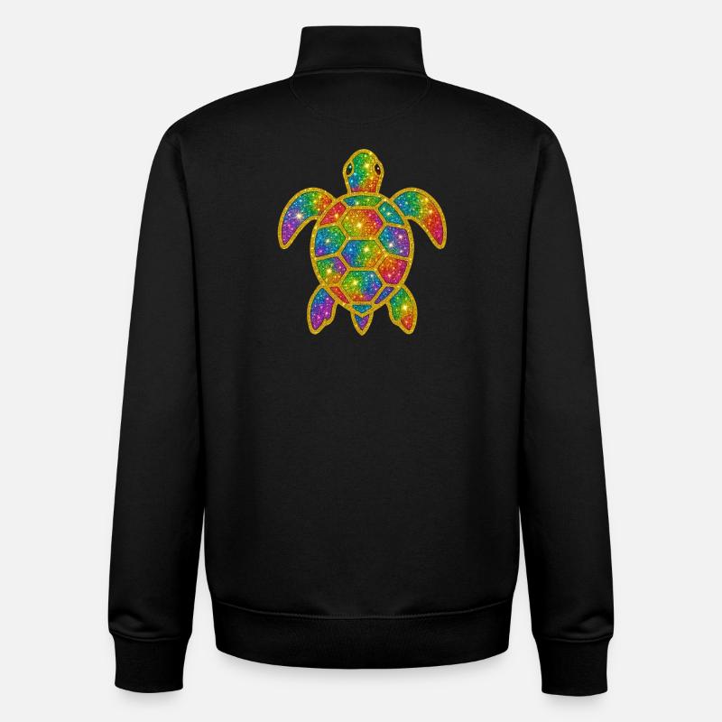Rainbow Glitter Turtle - Unisex Organic Zip Sweatshirt by Stanley/Stella - black