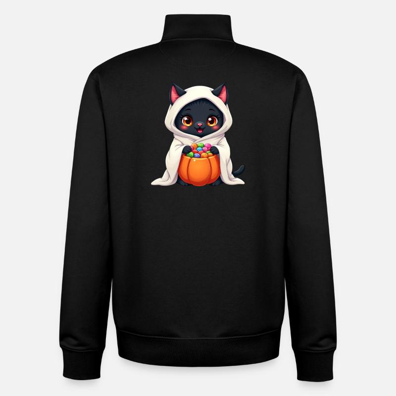 Chat d’Halloween avec citrouille d’Halloween - Sweat zippé unisexe en coton bio Stanley/Stella - noir