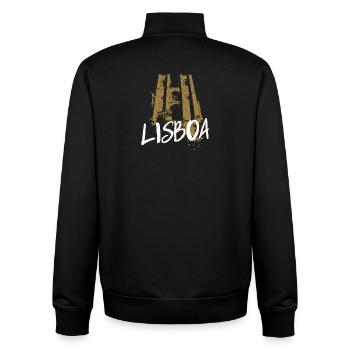 Tram and cathedral in Lisbon ochre illustration - Unisex Organic Zip Sweatshirt by Stanley/Stella - black - Back - AI Model Male 185 light (185cm)