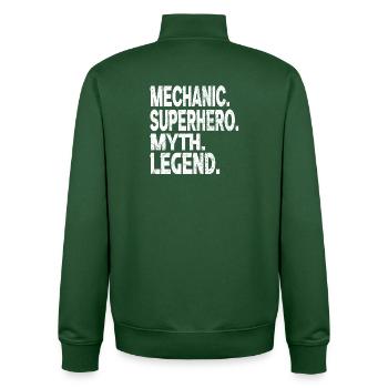 mechanic superhero myth legend  - Unisex Organic Zip Sweatshirt by Stanley/Stella - bottle green - Back - AI Model Male 185 dark (185cm)