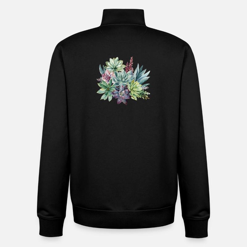 Pastel succulentes Aquarelle Design - Sweat zippé unisexe en coton bio Stanley/Stella - noir